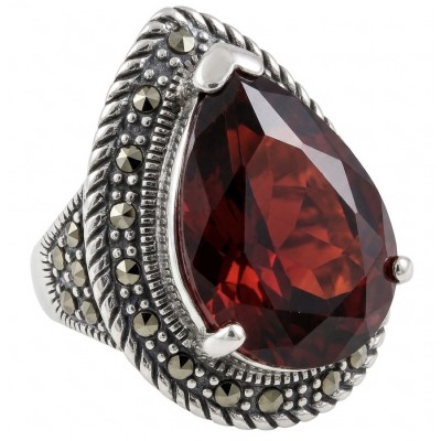 Red Power Authentic 25.4 carat Garnet .925 Sterling Silver brilliantly handcrafted large Statement Ring size 7 1/4