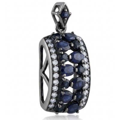 Vintage Beauty 9.7 carat Mozambique Sapphire Black Rhodium over .925 Sterling Silver handcrafted pendant