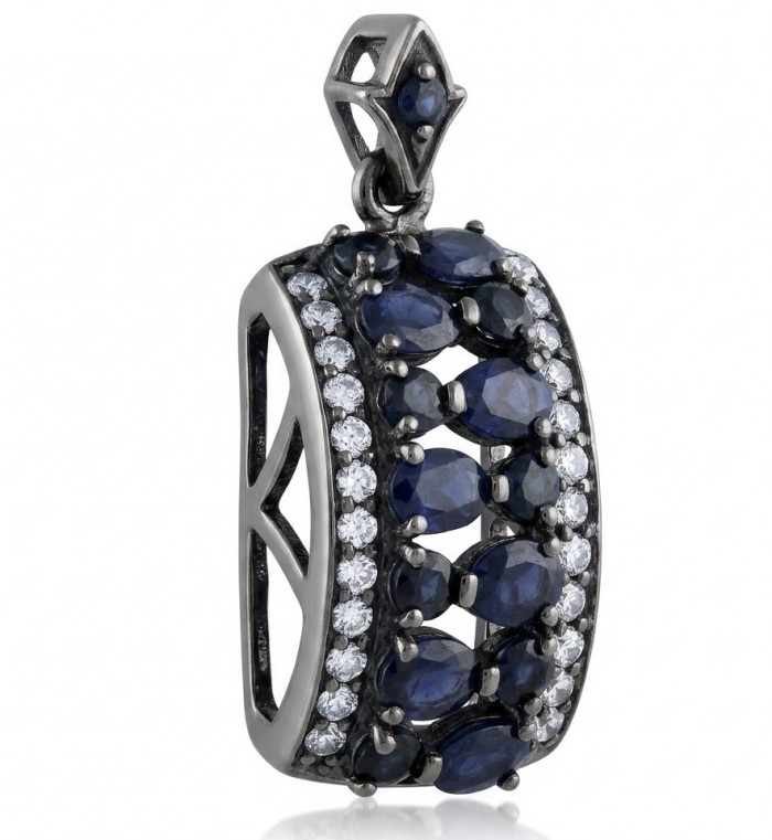 Vintage Beauty 9.7 carat Mozambique Sapphire Black Rhodium over .925 Sterling Silver handcrafted pendant