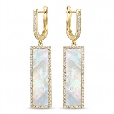 Luxurious Genuine Blister Pearl 0.4 CARAT lab grown Diamond 18K Gold over .925 Sterling Silver handcrafted Statement Earrings