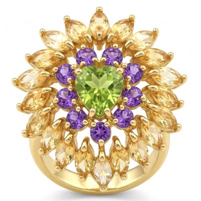 Paloma Authentic 27.2 carat Peridot from Arizona .925 Sterling Silver dipped in 18K Gold handcrafted Statement ring; s. 6
