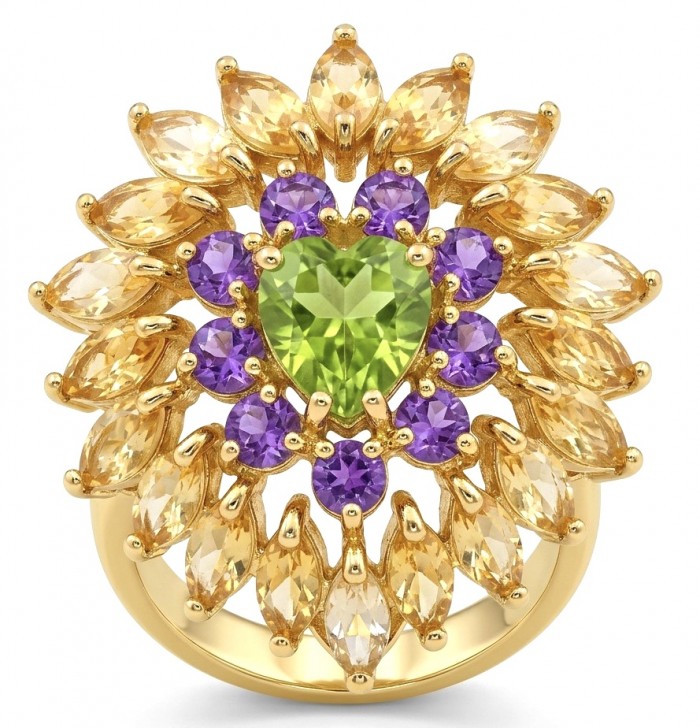 Paloma Authentic 27.2 carat Peridot from Arizona .925 Sterling Silver dipped in 18K Gold handcrafted Statement ring; s. 6