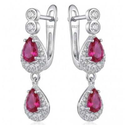 Genuine 3.8 carat Ruby rhodium over .925 Sterling Silver handcrafted Statement Earrings