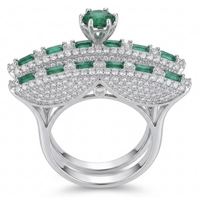 Extravaganza Large 10.6 carat Emerald .925 Sterling Silver brilliantly handcrafted stack up ring s. 8 1/2