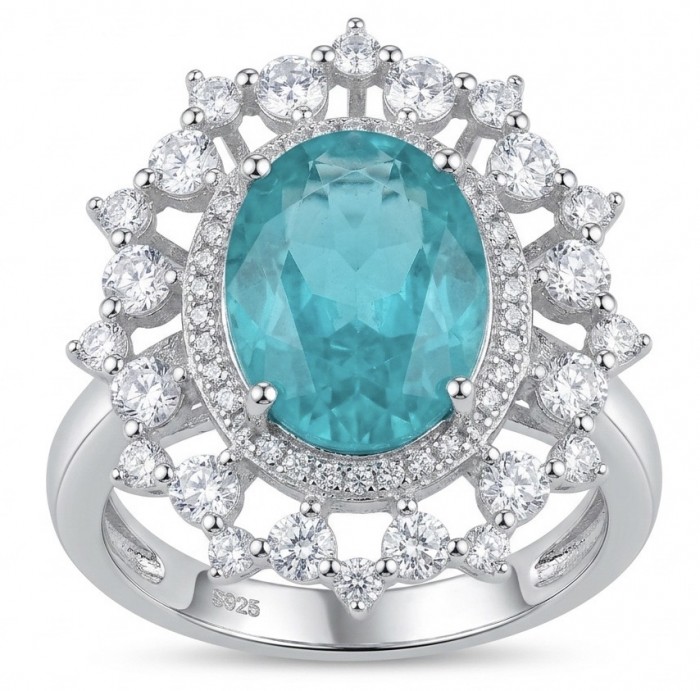 Elizabeth 14.2 carat Colombian Emerald .925 Sterling Silver dipped in Rhodium handcrafted Ring size 8