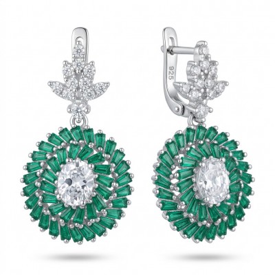Estelle - Authentic 4.9 carat COLOMBIAN EMERALD rhodium over .925 Sterling Silver handcrafted earrings