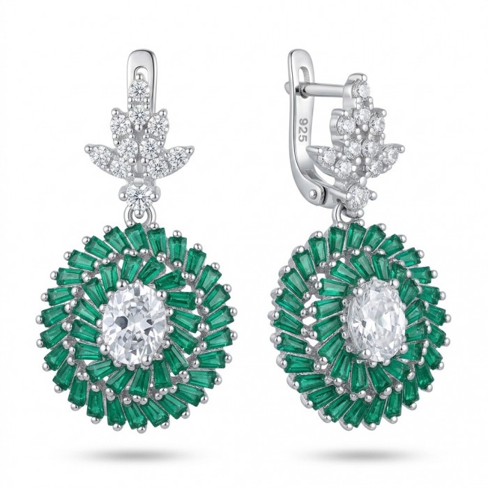 Estelle - Authentic 4.9 carat COLOMBIAN EMERALD rhodium over .925 Sterling Silver handcrafted earrings