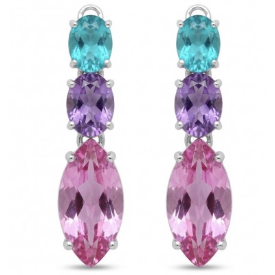 Tiffany - authentic marquise cut 12.7 carat Pink Sapphire .925 Sterling Silver handcrafted Earrings
