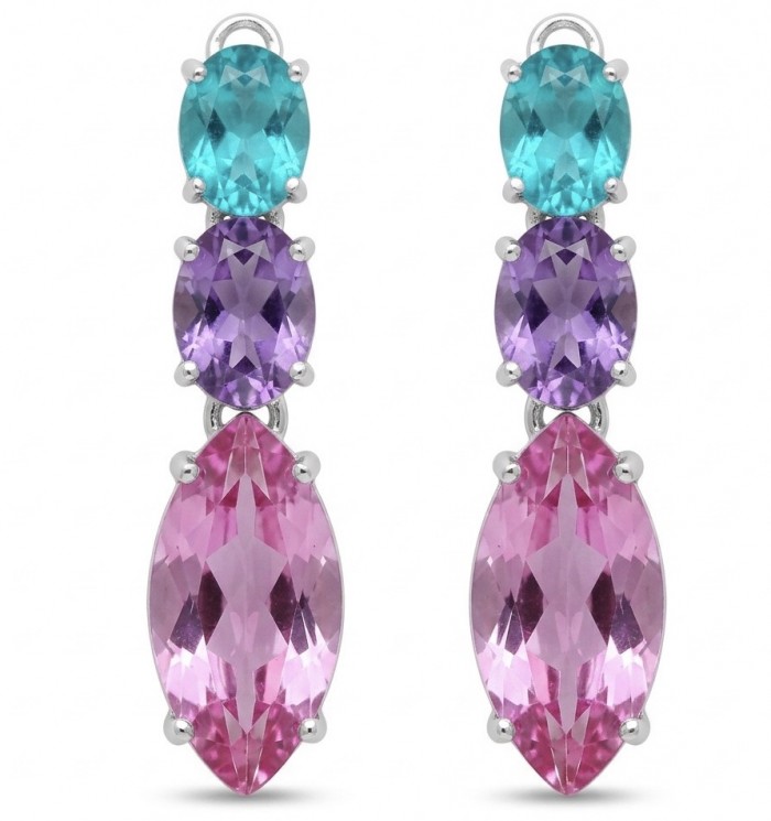 Tiffany - authentic marquise cut 12.7 carat Pink Sapphire .925 Sterling Silver handcrafted Earrings