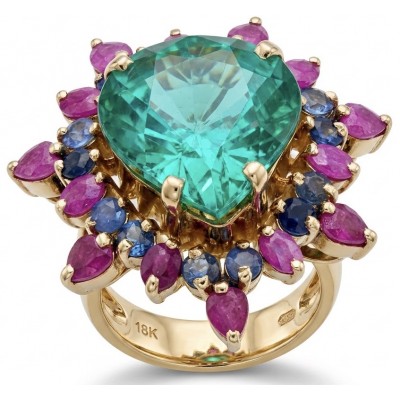15.9 carat authentic Lime green Tourmaline 14K Gold over .925 Sterling Silver Handcrafted Statement Ring size 7 3/4