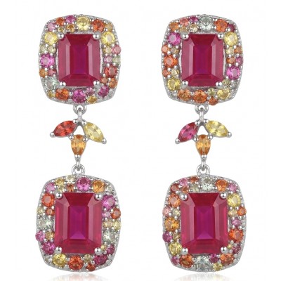 Giovanna - Magnificent Jewel - 9.2 carat Kashmir Ruby .925 Sterling Silver dipped in rhodium handcrafted incredible Statement earrings