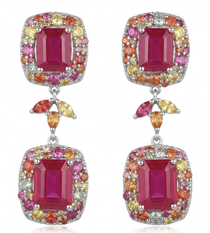 Giovanna - Magnificent Jewel - 9.2 carat Kashmir Ruby .925 Sterling Silver dipped in rhodium handcrafted incredible Statement earrings