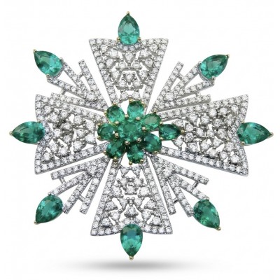 Genuine 14.5 carat Tsavorite Garnet .925 Sterling Silver handmade Brooch