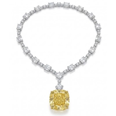 Iconic design - RARE BEAUTY - Valentina 108.2 carat asscher cut Yellow Sapphire .925 Sterling Silver dipped in rhodium Statement Necklace