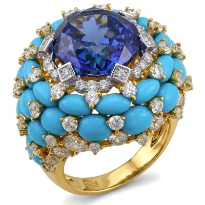 Blue Rhapsody - 16.5 carat natural Colombian Sapphire .925 Sterling Silver dipped in 22K Gold handcrafted Large Statement Ring size 7 1/4