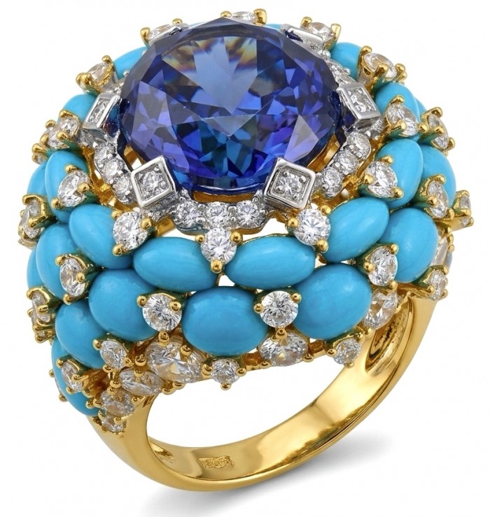 Blue Rhapsody - 16.5 carat natural Colombian Sapphire .925 Sterling Silver dipped in 22K Gold handcrafted Large Statement Ring size 7 1/4
