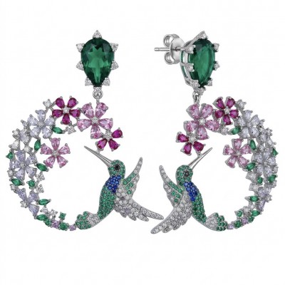 Enchanted Garden - authentic 11.5 carat Emerald rhodium over .925 Sterling Silver handcrafted Statement Earrings