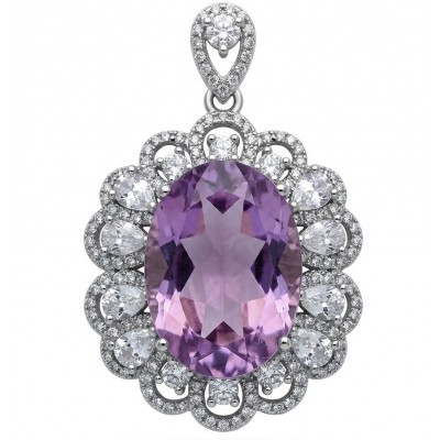 Mademoiselle - 26.5 carat natural Amethyst .925 Sterling Silver dipped in rhodium handcrafted Pendant