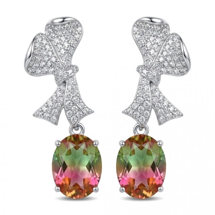 Luxurious 7.5 carat Brazilian Watermelon Tourmaline .925 Sterling Silver Handcrafted Earrings