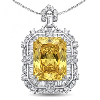 Art Deco - Baquette cut 35.5 carat YELLOW SAPPHIRE .925 Sterling Silver dipped in Rhodium handcrafted necklace