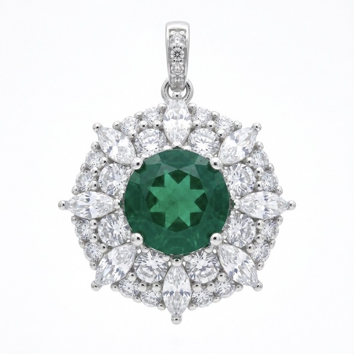 Spectaculat 3.5 carat Tsavorite Garnet rhodium over .925 Sterling Silver handcrafted Statement Pendant