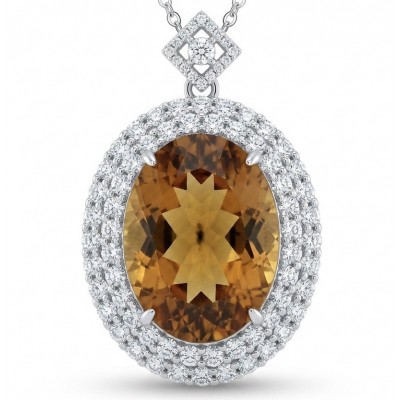 Luxury genuine 45.5 CARAT oval cut Champagne Topaz .925 Sterling Silver dipped in rhodium handmade Pendant