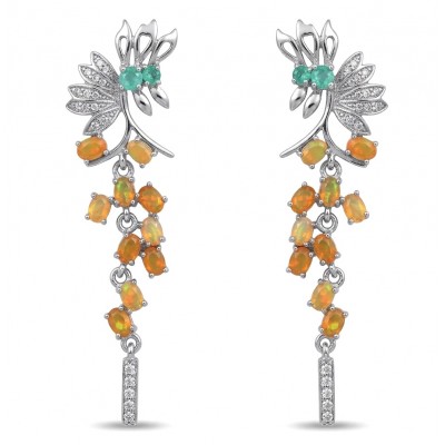 Valentina 5.9 carat Natural Orange Opal rhodium over .925 Sterling Silver handcrafted earrings