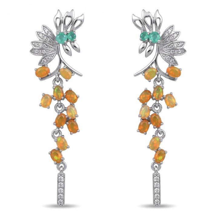 Valentina 5.9 carat Natural Orange Opal rhodium over .925 Sterling Silver handcrafted earrings