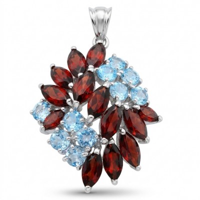 Giuseppina - Authentic 28.1 carat Granet Aquamarine .925 Sterling Silver handcrafted Statement Pendant