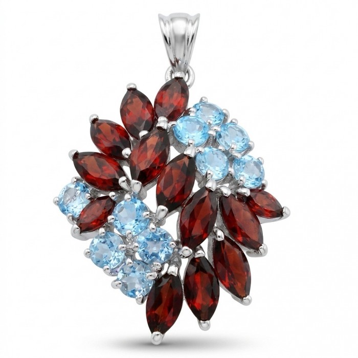 Giuseppina - Authentic 28.1 carat Granet Aquamarine .925 Sterling Silver handcrafted Statement Pendant