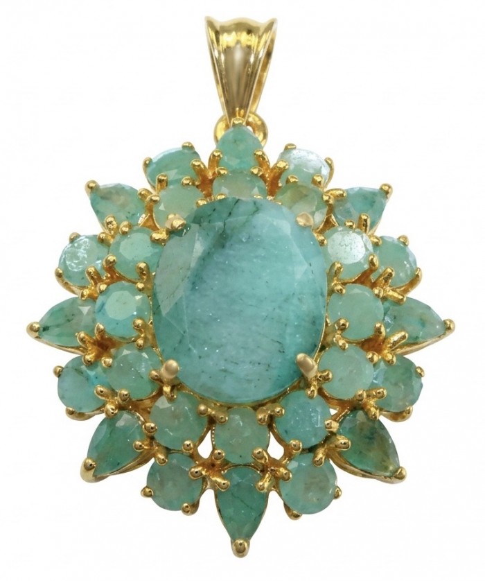 Tiffany - Authentic 18.5 carat Emerald 22K Gold over .925 Sterling Silver handmade Statement Pendant