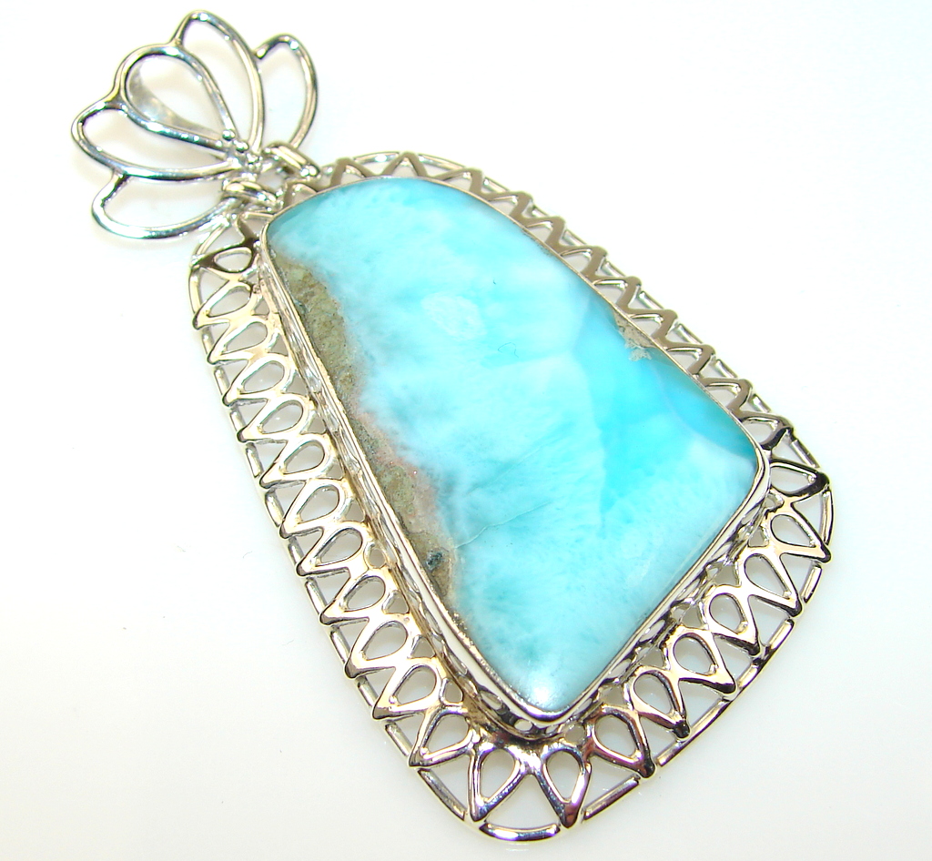 Sky Blue Larimar & Sterling Silver Floral Pendant Necklace main image 0