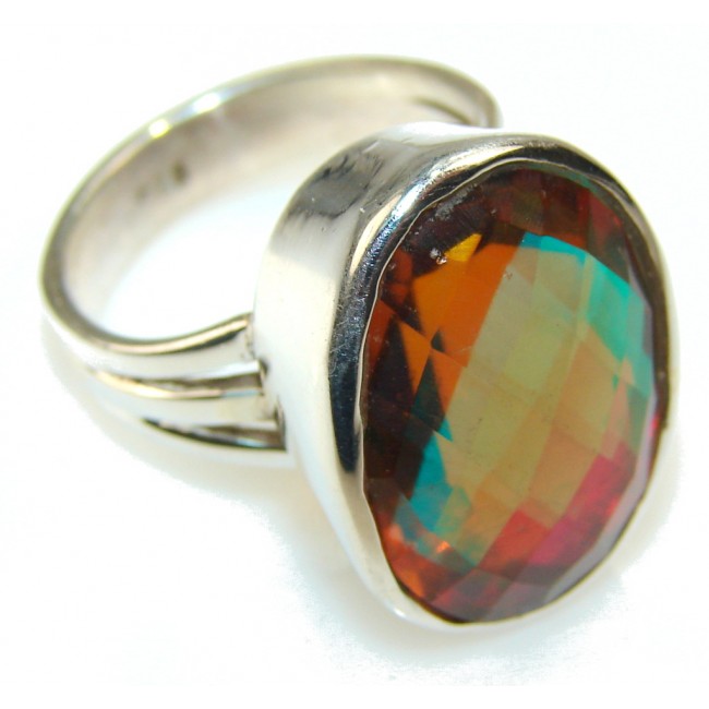 Bring The Heat!! Dichroic Glass Sterling Silver ring s. 7