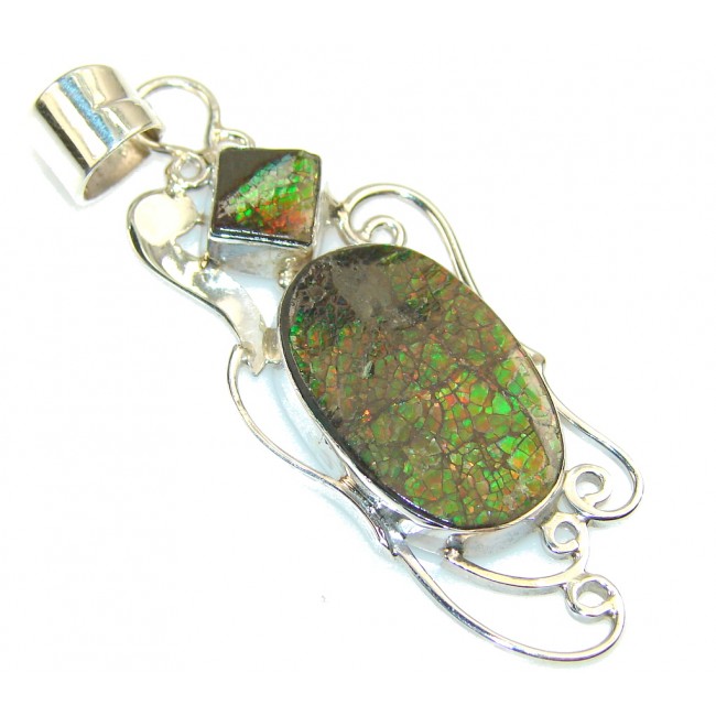 Amazing Red Ammolite Sterling Silver Pendant