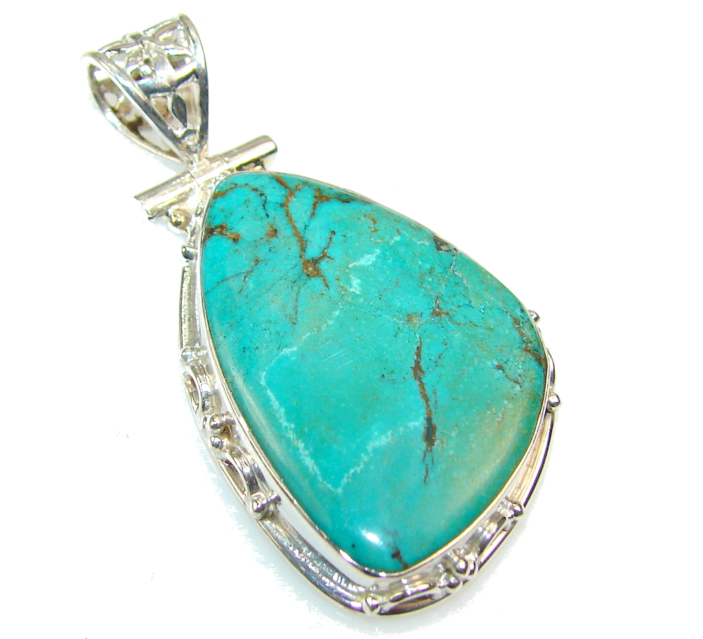 Excellent Blue Turquoise Sterling Silver Pendant - model #6-sie-14-48