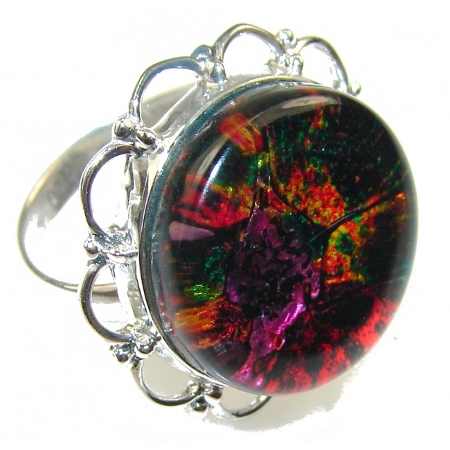 Rainbow Design! Dichroic Glass Sterling Silver ring s. 8
