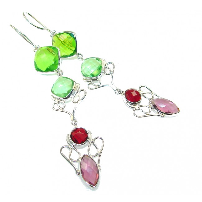 Awesome Multicolor Quartz Sterling Silver Earrings / Very Long