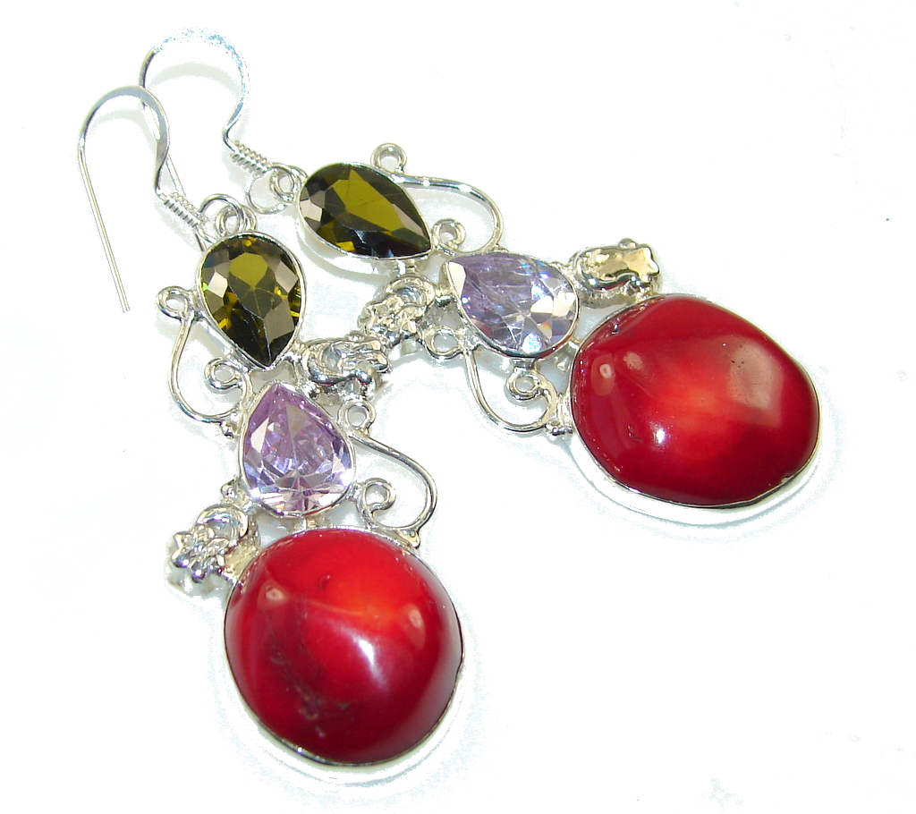 Precious Red Fossilized Coral Sterling Silver earrings ...