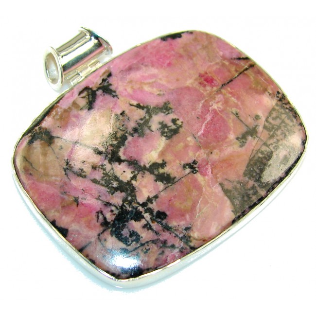 Big!! Beautiful Pink Rhodonite Sterling Silver Pendant