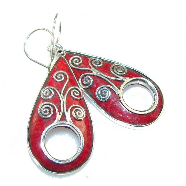 Amazing Red Fossilized Coral Sterling Silver earrings