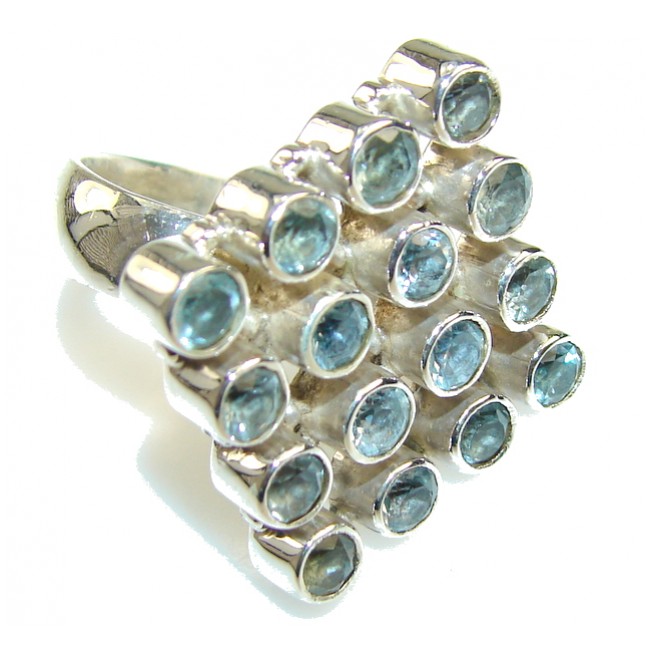 New Fabulous Blue Topaz Sterling Silver Ring s. 8