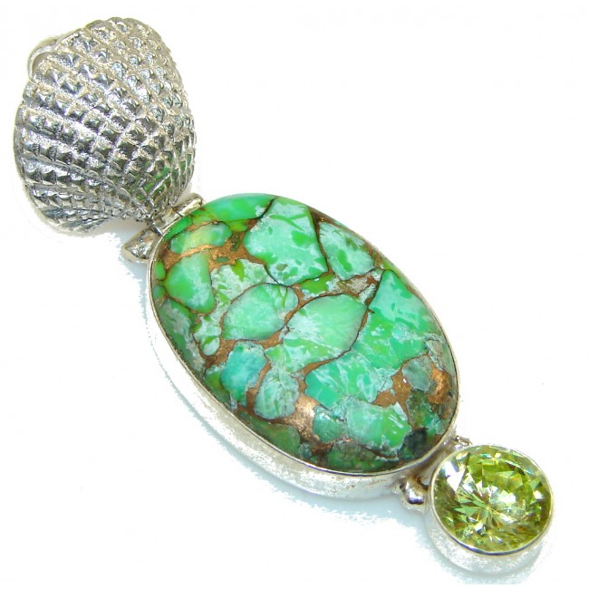 Green Copper Turquoise Sterling Silver Pendant