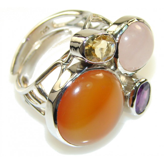 Amazing Design! Carnelian Sterling Silver ring s. 7 - adjustable