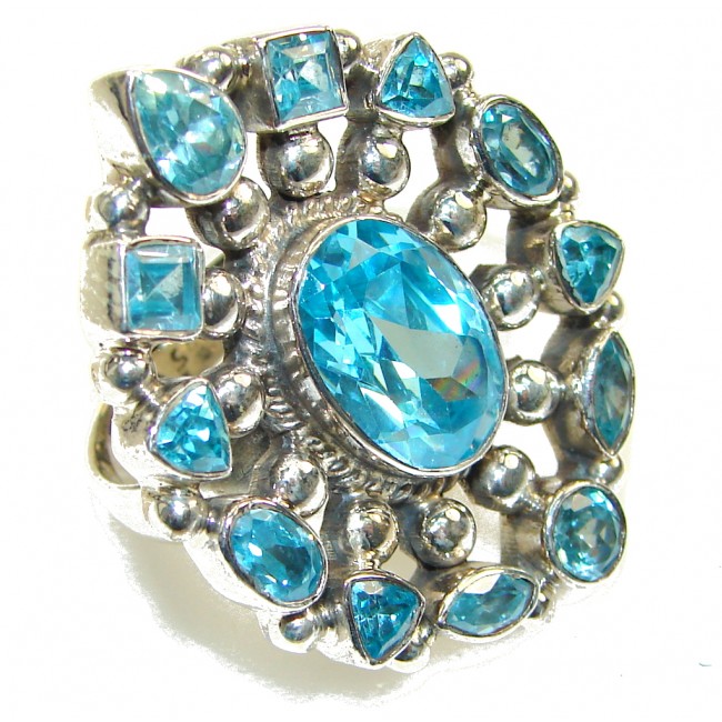 Big! Ray Of Light!! Swiss Blue Topaz Sterling Silver Ring s. 7