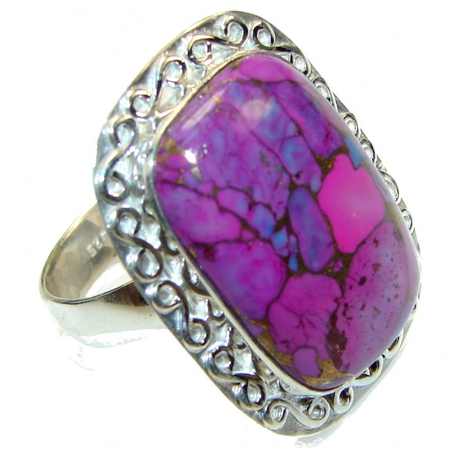 Big! Purple Copper Turquoise Sterling Silver Ring s. 12