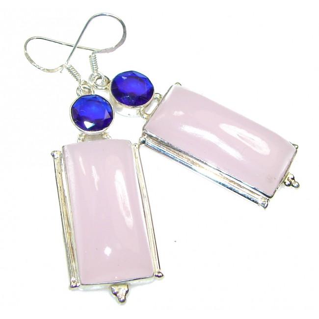 Delicate Design!! Pink Rose Quartz Sterling Silver earrings
