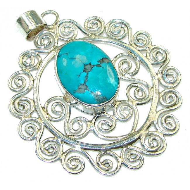 Large! Fabulous Blue Turquoise Sterling Silver Pendant