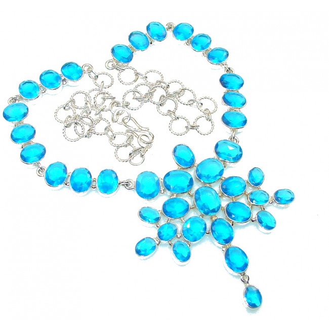 Pacific Glory! Created Blue Topaz Sterling Silver necklace