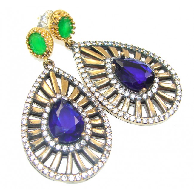 Victorian Style! Blue Sapphire Quartz Sterling Silver earrings