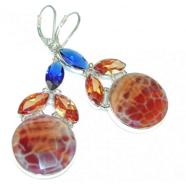 Awesome!! Orange Mexican Fire Agate Sterling Silver earrings